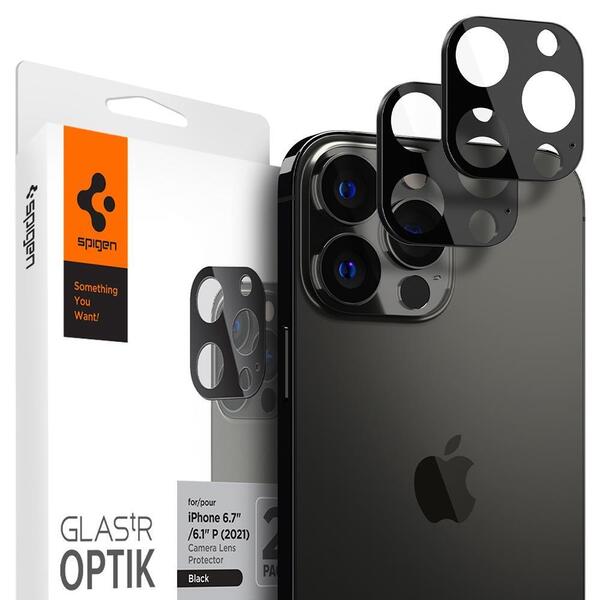 

Защитное стекло Spigen для камеры iPhone 13 Pro Max/13 Pro tR Optik Black (2P) (AGL03381)