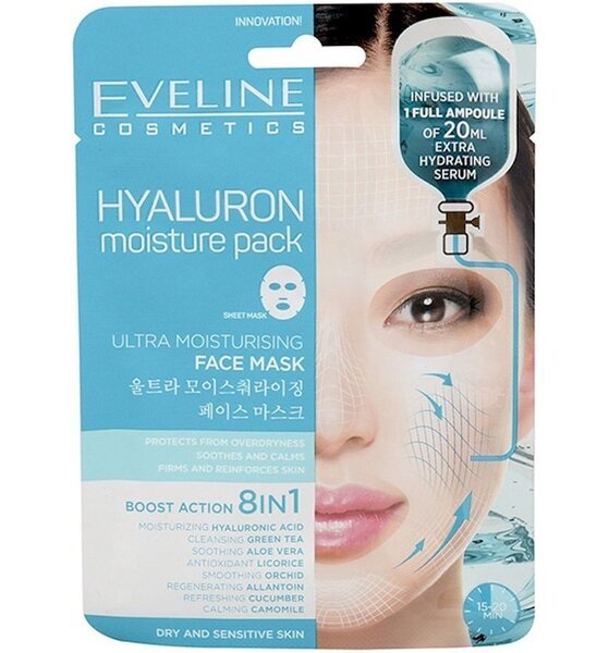 

Eveline Cosmetics Гиалуроновая увлажняющая процедура: ультразволожительная корейская тканевая маска