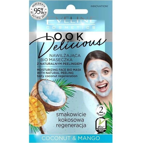 

Eveline Cosmetics Увлажняющая bio маска для лица с натуральным скрабом coconut & mango серии look delicious, 10мл