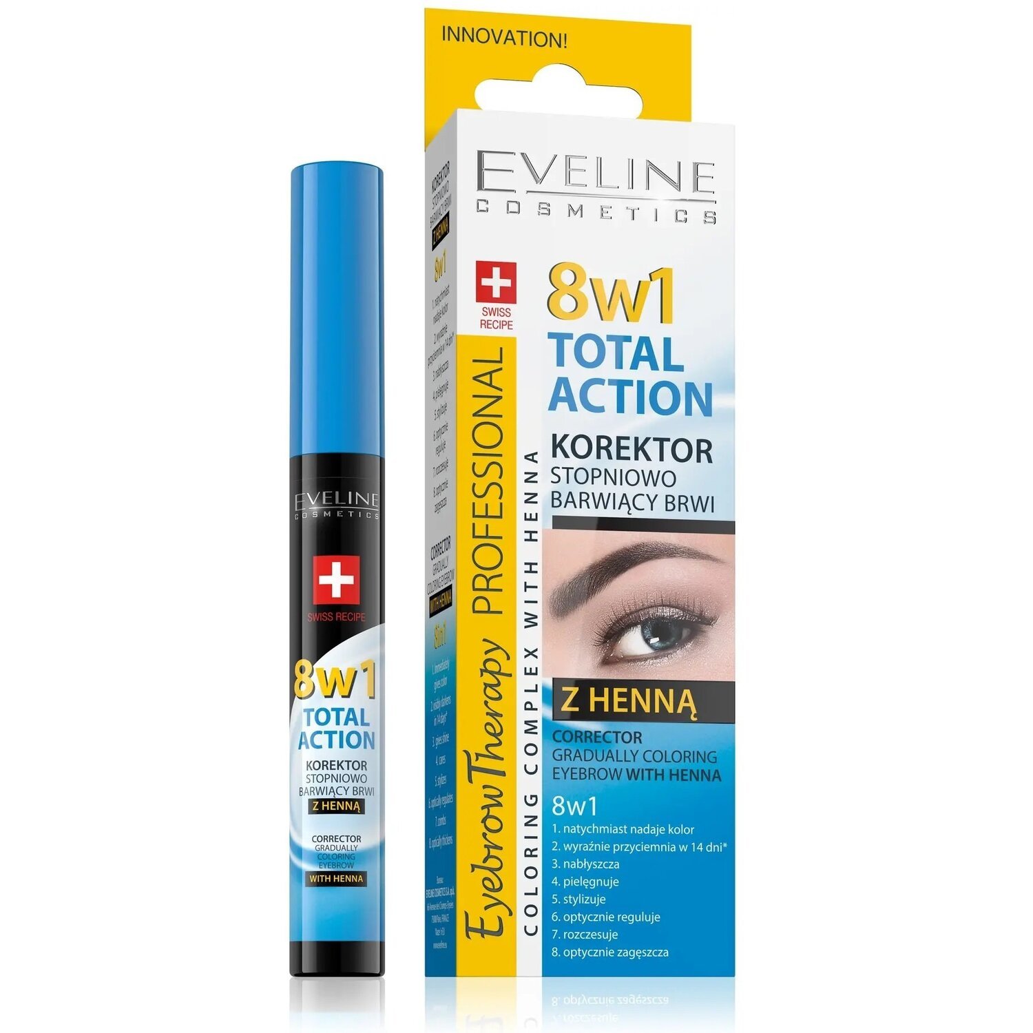 Eveline Cosmetics Корректор с хной, постепенно окрашивающий брови 8в1 total action10мл eyebrow therapy prof фото 