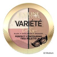 Eveline Cosmetics Палетка для контурирования лица - 02 medium серии variete (скульптирующая пудра, румяная, хайлайтер),