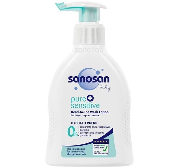 

Sanosan pure & sensitive Детское гипоаллергенное средство для купания "2 в 1" 200 мл