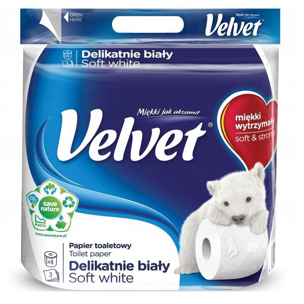 

Туалетная бумага Velvet Деликатная Белая, с ручкой 3 слоя 4 рулона