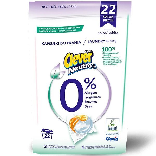 

Clever Гелевые капсулы для стирки Neutro+Color&White 3 камеры Doypack 22x18г