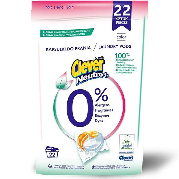 

Clever Гелевые капсулы для стирки Neutro+Color 3 камеры Doypack 22x18г