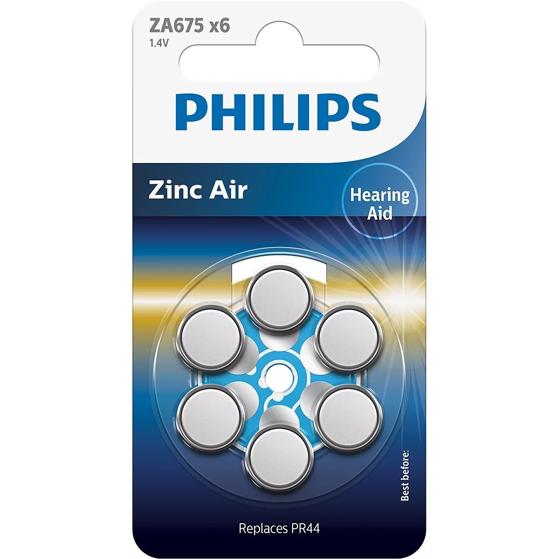 Батарейка Philips ZA675H Zinc Air 1.4V (PR44,675A,AC675E / EZ,PR675,DA675) * 6 (ZA675B6A / 00) (1103299)