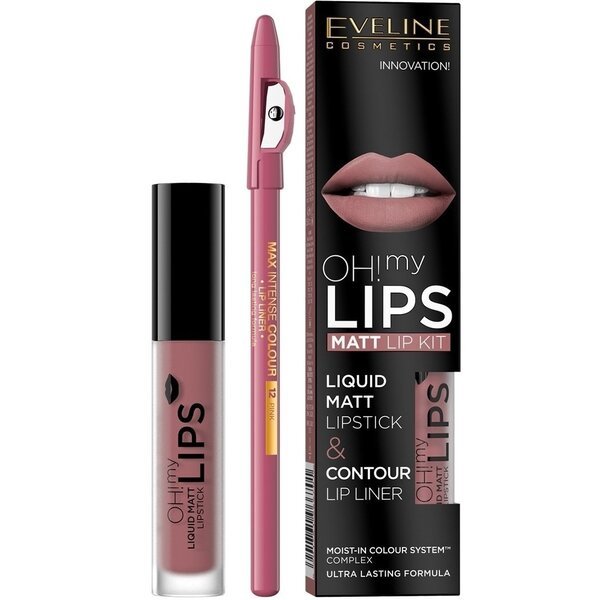 

Eveline Cosmetics Набор №4:матовая губная помада №04 oh my lips 4,5мл+контурный карандаш для губ 12-pink серии max inten