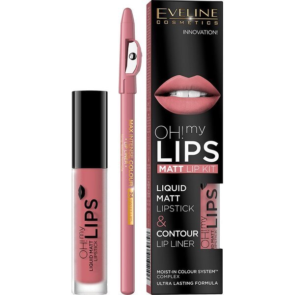

Eveline Cosmetics Набор №7:матовая губная помада №07 oh my lips 4,5мл+контурный карандаш для губ 24-sweet lips серии max