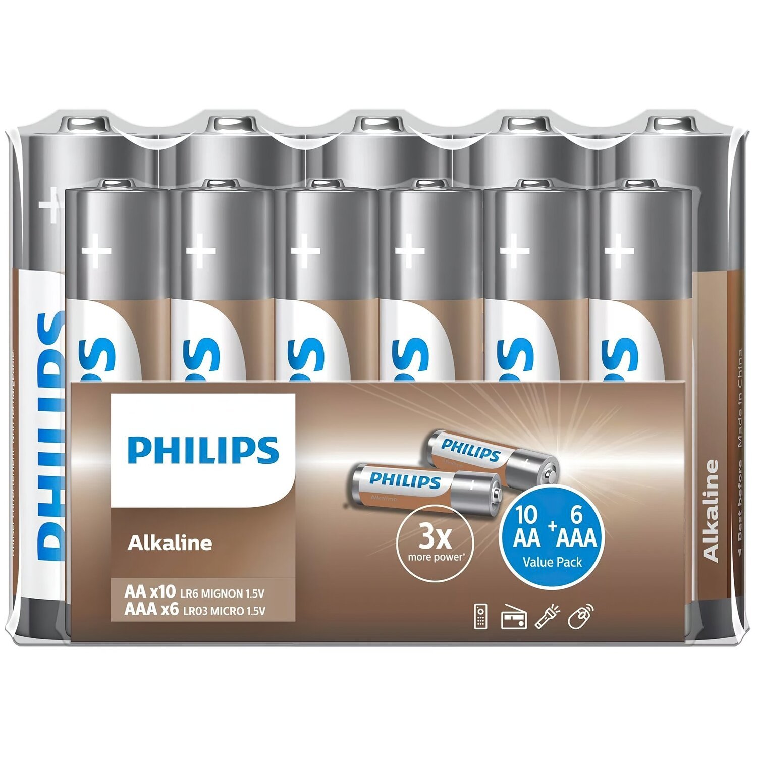 Батарейка Philips AA+AAA Entry Alkaline 1.5V 10*LR6+6*LR03 pcs in shrink (LR036A16F / 10) (1523935)