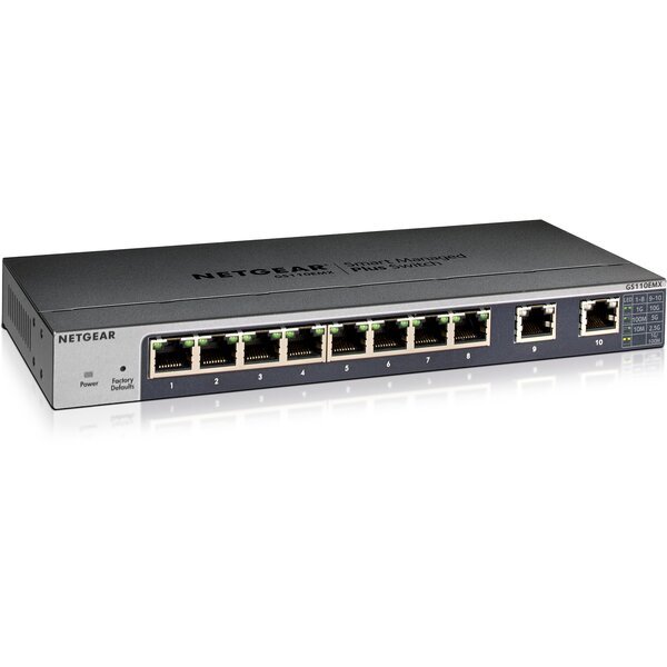 

Коммутатор NETGEAR GS110EMX 8x1GE, 2xMulti-Gig (100M/1G/2.5G/5G/10G), управляемый