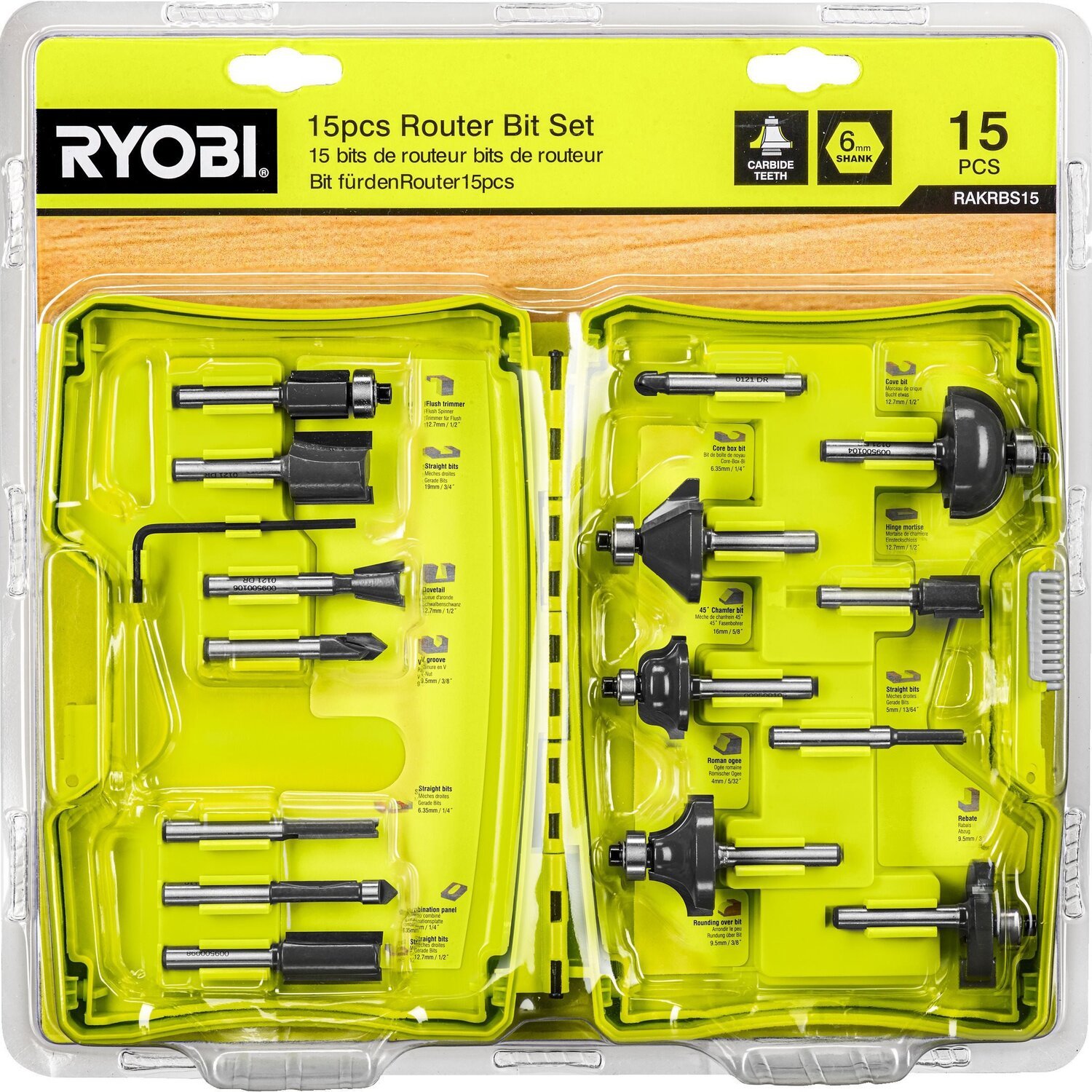 Фреза Ryobi RAKRBS15 набір 15 шт, хвостовик 6 мм (5132005352) (1531695)