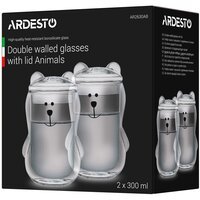 Набір чашок з кришкою Ardesto Animals з подвійними стінками, 300 мл, 2 шт (AR2630AB)