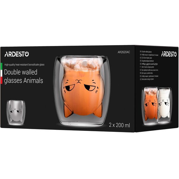 Набір чашок Ardesto Animals з подвійними стінками, 200 мл, 2 шт (AR2620AC)