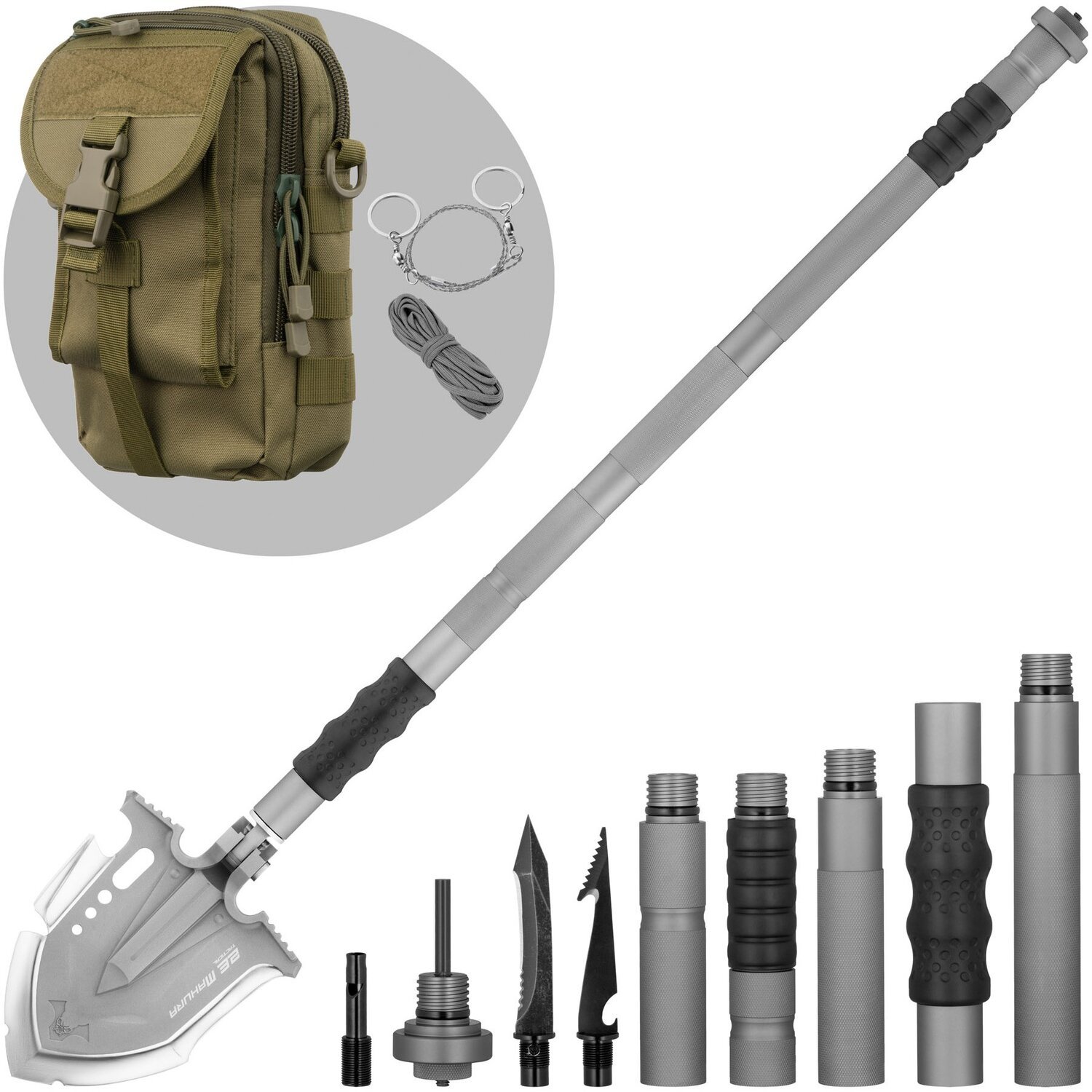 Лопата-мультитул тактична 2E Mahura Steel Gray розбірна, 22в1, з сумкою в комплекті (2E-TSMTSF3-STGR)фото