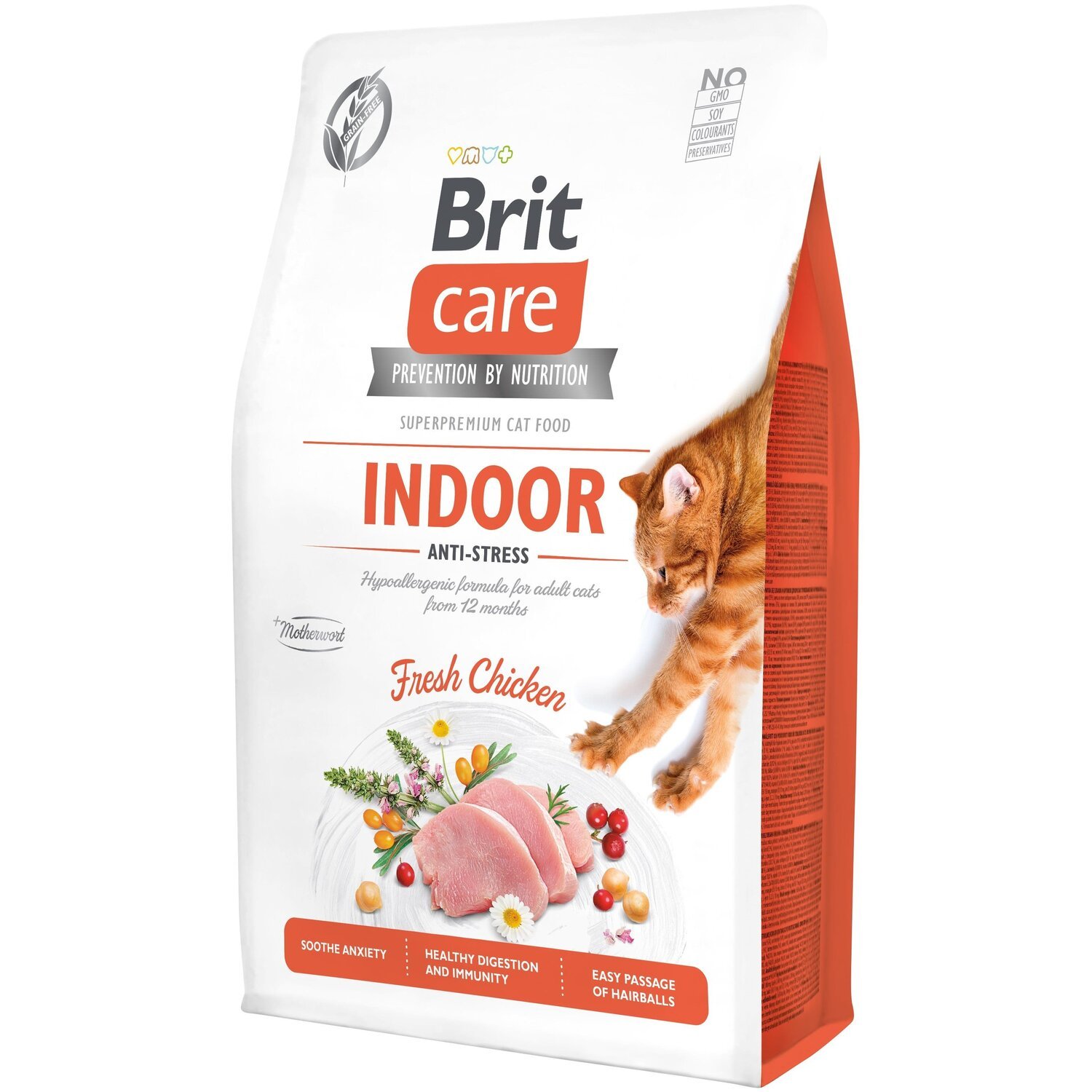 Сухий корм для кішок, які живуть у приміщенні Brit Care Cat GF Indoor Anti-stress з куркою, 2кгфото