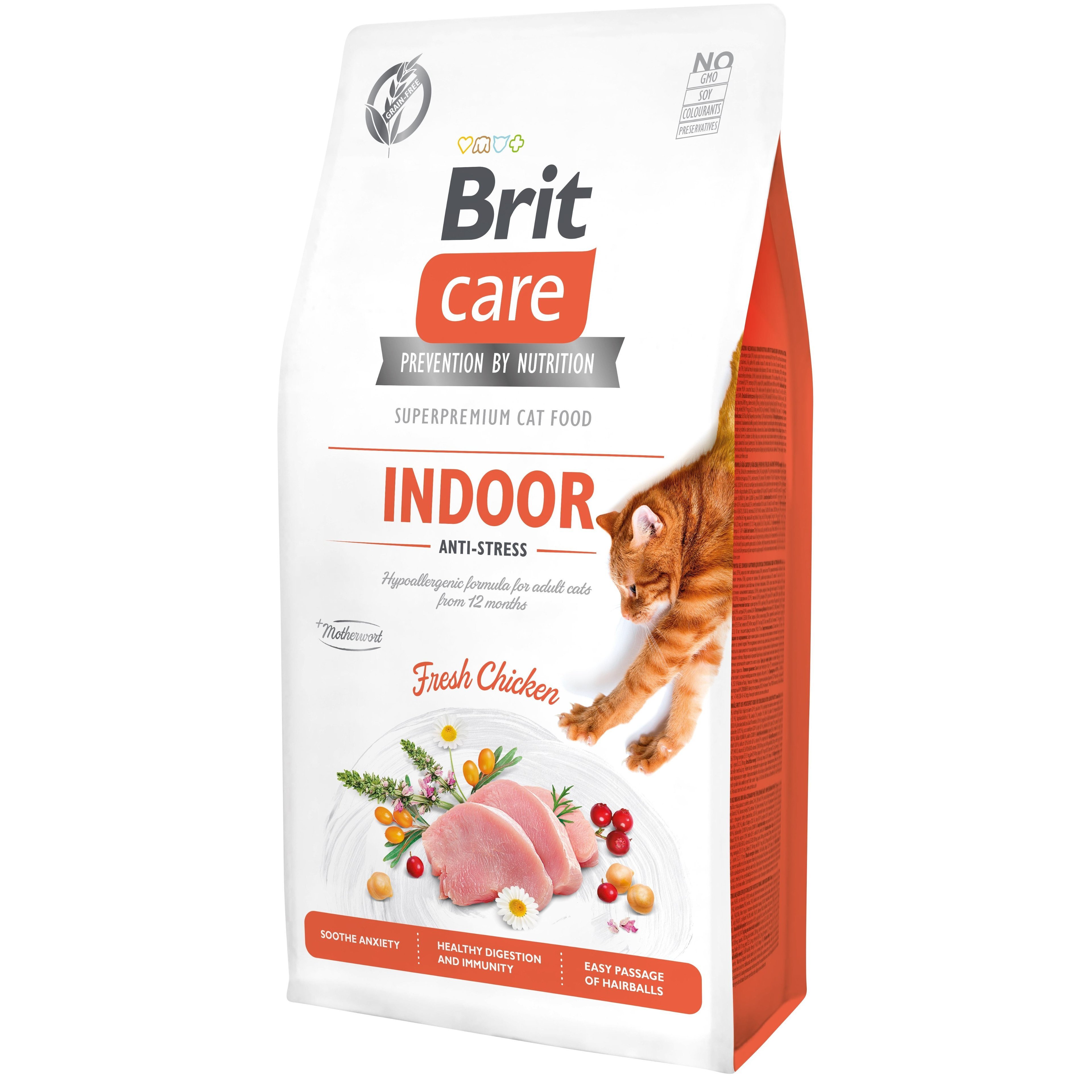 Сухий корм для кішок, які живуть у приміщенні Brit Care Cat GF Indoor Anti-stress з куркою, 7кгфото1