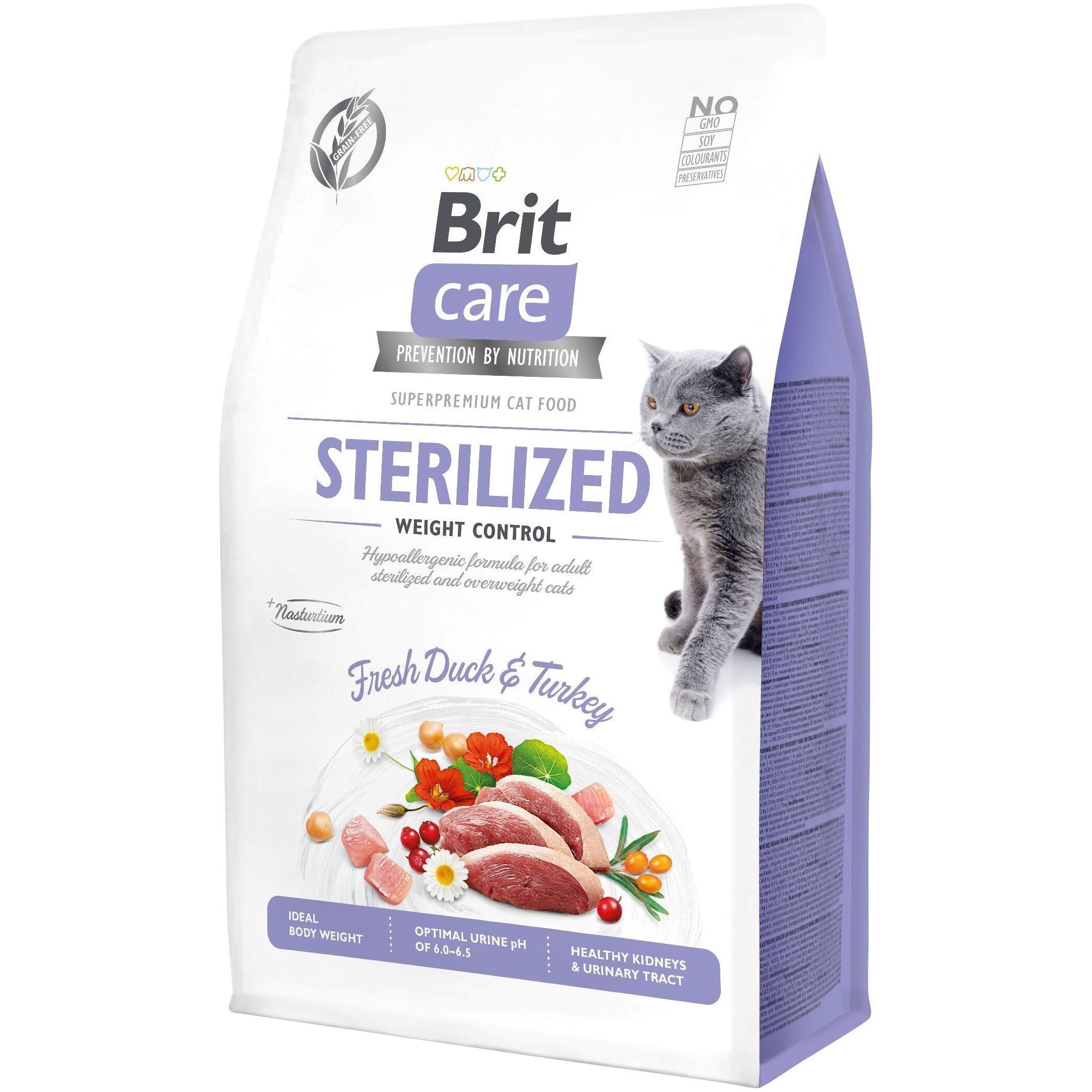 Сухий корм для стерилізованих котів та котів з надмірною вагою Brit Care Cat GF Sterilized Weight Control з качкою та індичкоюфото1