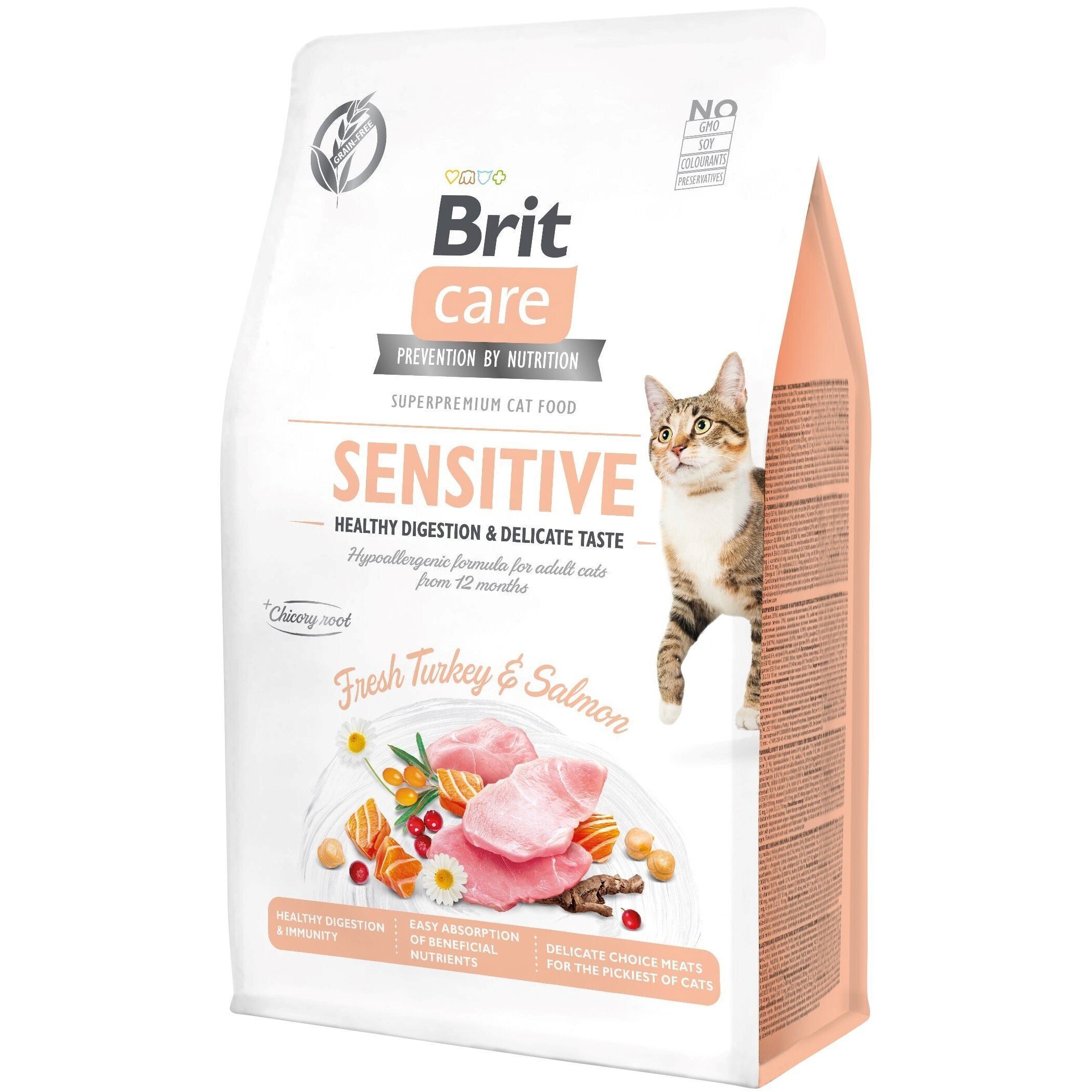 Сухий корм для вибагливих кішок Brit Care Cat GF Sensitive Digestion & Delicate Taste з індичкою та лососем, 0,4 кгфото1