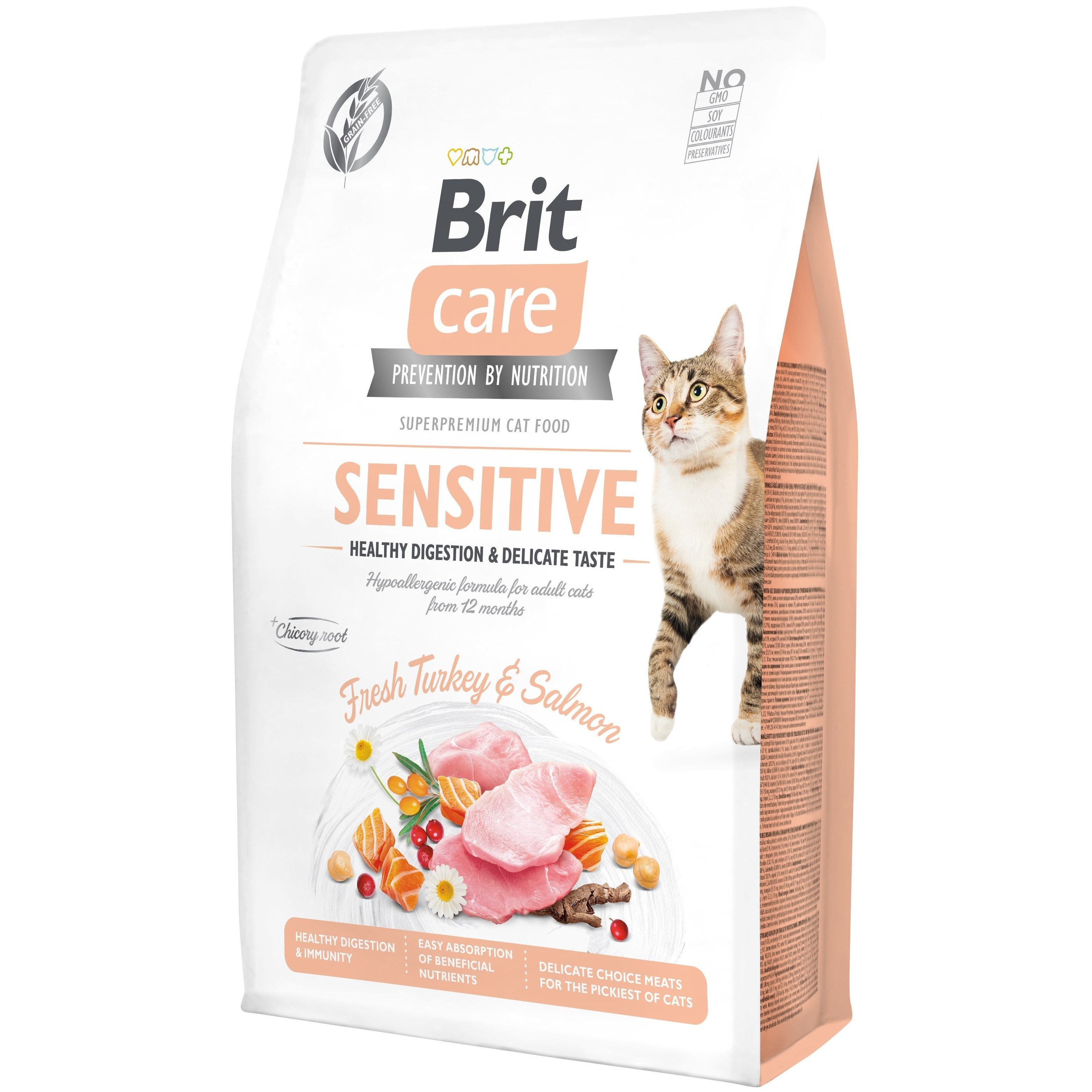 Сухий корм для вибагливих кішок Brit Care Cat GF Sensitive Digestion & Delicate Taste з індичкою та лососем, 2кгфото1