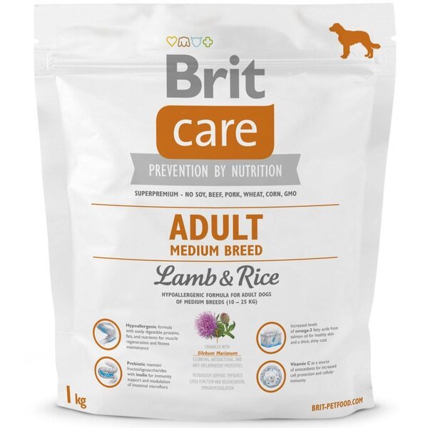 

Сухой корм для взрослых собак средних пород Brit Care Adult Medium Breed Lamb & Rice 1 кг