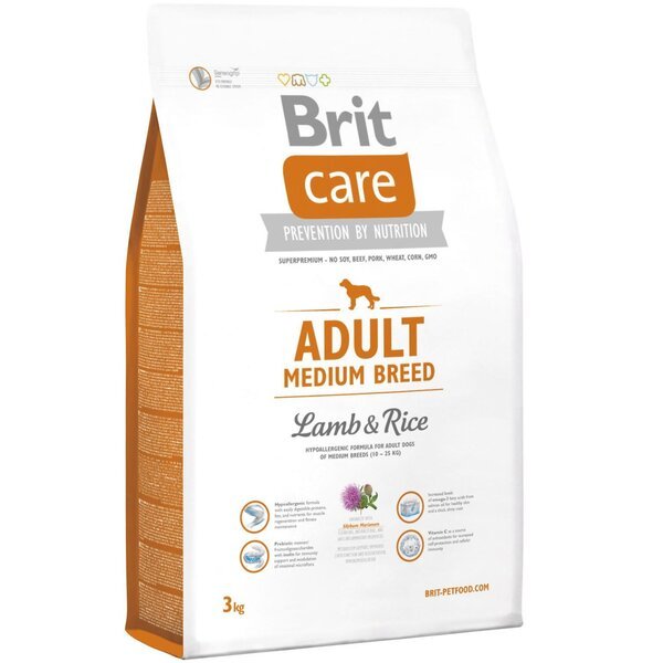 

Сухой корм для взрослых собак средних пород Brit Care Adult Medium Breed Lamb & Rice 3 кг