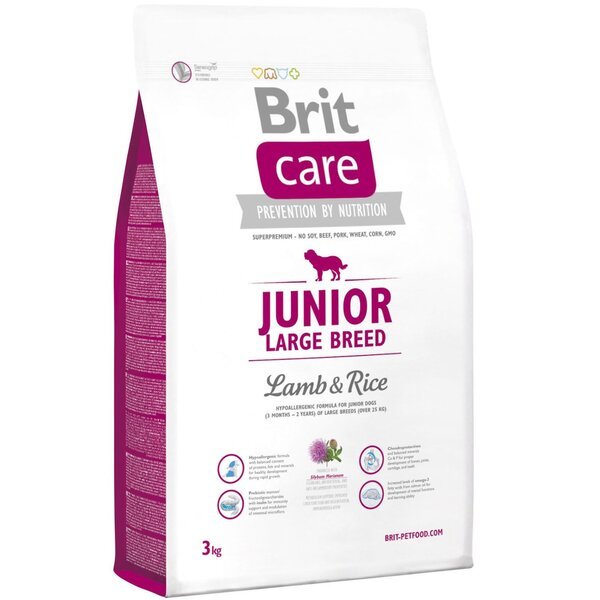 

Сухой корм для щенков и молодых собак крупных пород Brit Care Junior Large Breed Lamb & Rice 3 кг