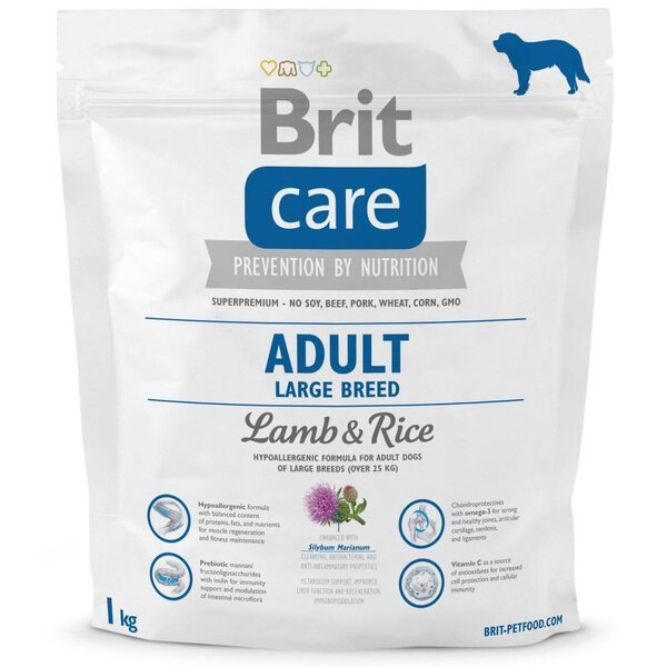 

Сухой корм для взрослых собак крупных пород Brit Care Adult Large Breed Lamb & Rice 1 кг