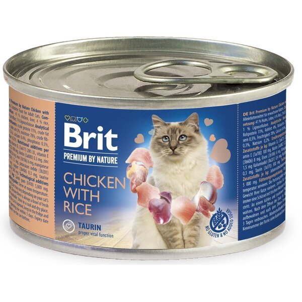 

Влажный корм для котов Brit Premium by Nature 200г курица с рисом