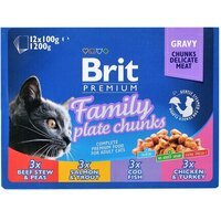 Вологий корм для котів Brit Premium Набір павучів сімейна тарілка асорті 4 смаки х 12шт