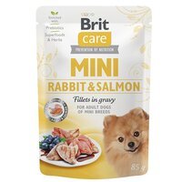 Вологий корм для собак Brit Care Mini pouch 85г філе в соусі кролик та лосось