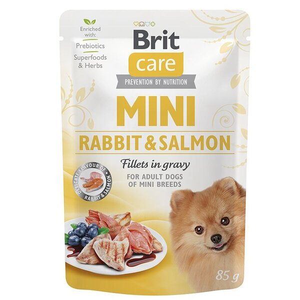

Влажный корм для собак Brit Care Mini pouch 85г филе в соусе кролик и лосось
