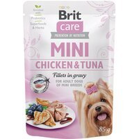 Вологий корм для собак Brit Care Mini pouch 85г філе в соусі курка та тунець