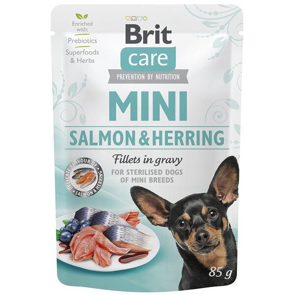 

Влажный корм для собак Brit Care Mini pouch 85г филе в соусе лосось и сельдь
