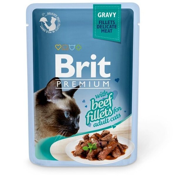 

Влажный корм для котов Brit Premium pouch 85г филе говядины в соусе