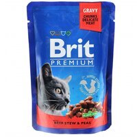 Вологий корм для котів Brit Premium pouch 100г тушкована яловичина та горошок