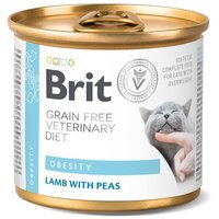 Консерва для котів Brit GF Veterinary Diet при ожирінні та надмірній вазі з ягням та горохом 200г