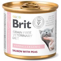 Консерва для котів Brit GF Veterinary Diet з харчовою алергією та непереносимістю з лососем та горохом 200г