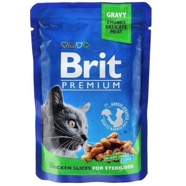 

Влажный корм для котов Brit Premium pouch 100г курица д/стерилизованных