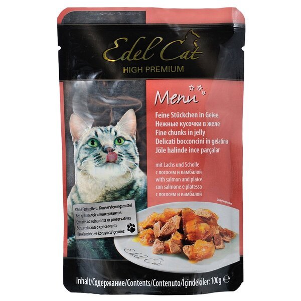 

Влажный корм для кошек Edel Cat pouch 100г. лосось и камбала в желе