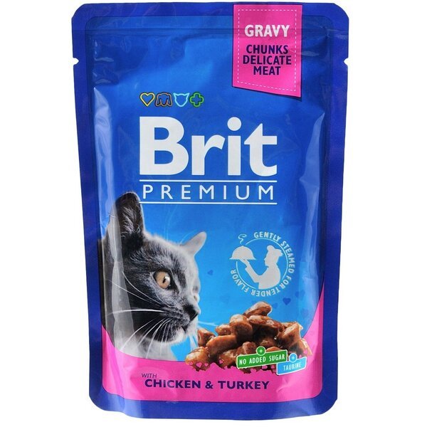 

Влажный корм для котов Brit Premium pouch 100г курица и индейка
