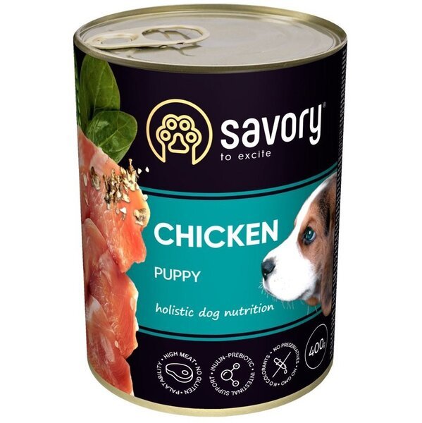 Влажный корм для щенков Savory с курицей 400г – купить в Киеве | цена и ...