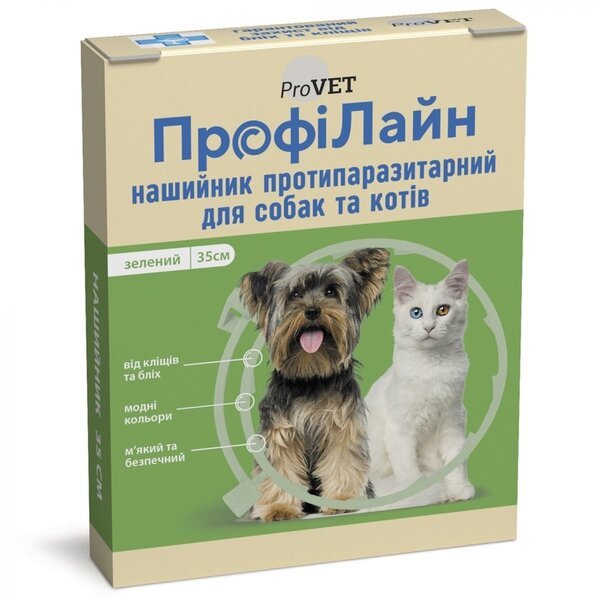 

Ошейник противопаразитарный ProVET ПрофиЛайн для кошек и собак, 35 см, зеленый