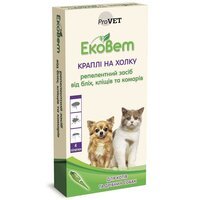 Репелентні краплі на холку від бліх та кліщів ProVET ЕкоВет для кішок та дрібних порід собак, 4 піпетки по 0,5 мл