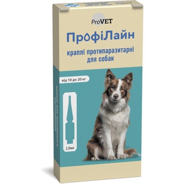 

Капли от блох и клещей ProVET ПрофиЛайн для собак весом 10-20 кг, 4 пипетки по 2,0 мл