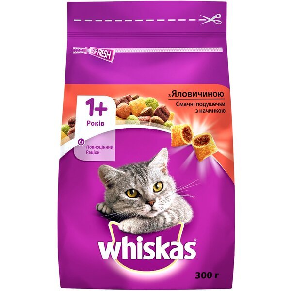 

Сухой корм для взрослых кошек Whiskas з яловичиною 300 г.