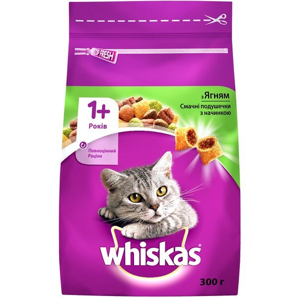 

Сухой корм для взрослых кошек Whiskasas с ягненком 300г