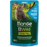 Вологий корм для котів Monge Cat Be Wild Gr. Free Wet шматочки в соусі, анчоус з овочами, 85 г