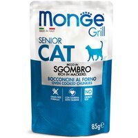 Вологий корм для кішок Monge Cat Grill Senior запечені шматочки в соусі, з макреллю, 85 г