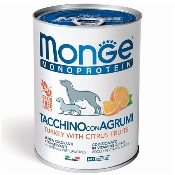 Влажный корм для собак Monge Dog Fruit Monoprotein индейка с цитрусами ...