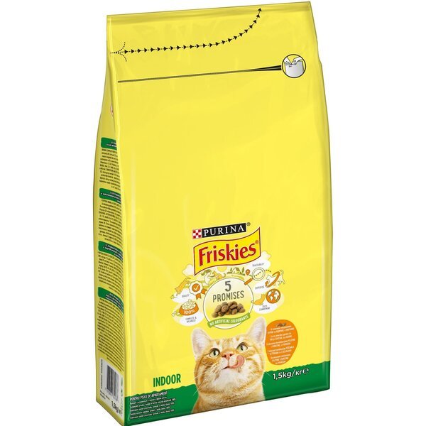 Сухой корм для взрослых котов Purina Friskies Indoor с курицей и индейкой, с овощами 1.5 кг
